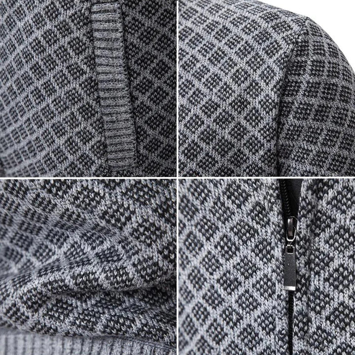 Klarik – Strikket Cardigan Med Diamantmønster Og Gennemgående Lynlås