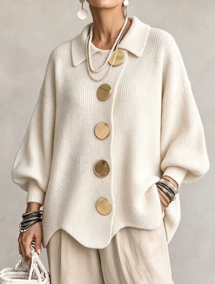Shiryl – Langærmet Strikket Cardigan Med Krave og Knapper