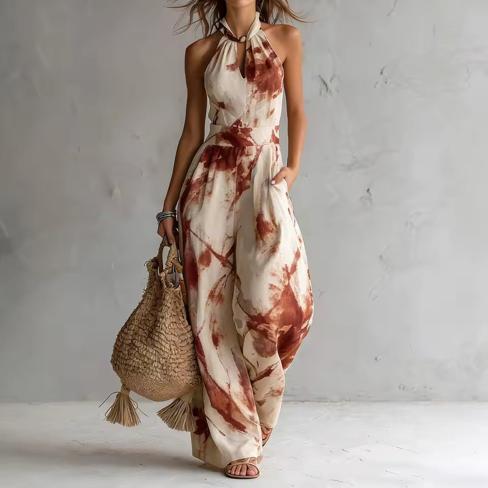 Symia – Elegant Jumpsuit Med Kunstnerisk Udskriv