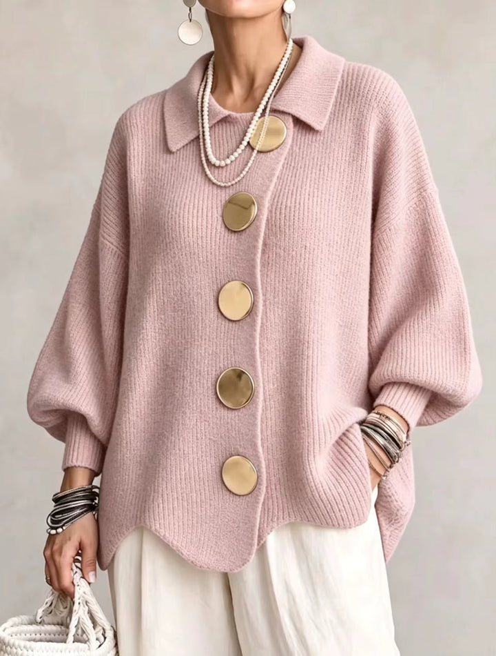 Shiryl – Langærmet Strikket Cardigan Med Krave og Knapper