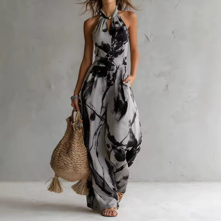 Symia – Elegant Jumpsuit Med Kunstnerisk Udskriv