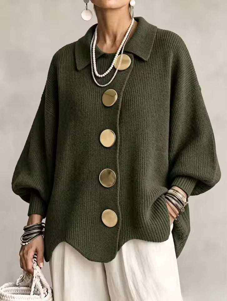 Shiryl – Langærmet Strikket Cardigan Med Krave og Knapper