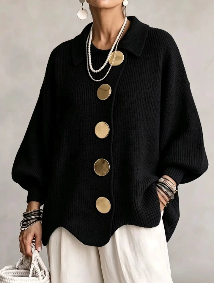 Shiryl – Langærmet Strikket Cardigan Med Krave og Knapper