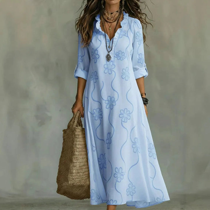 Alyxa – Lang Kjole Med Blomster Broderi