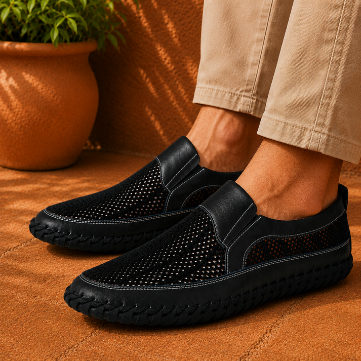 Joerg – Loafers i Læder og Mesh Uden Snørebånd