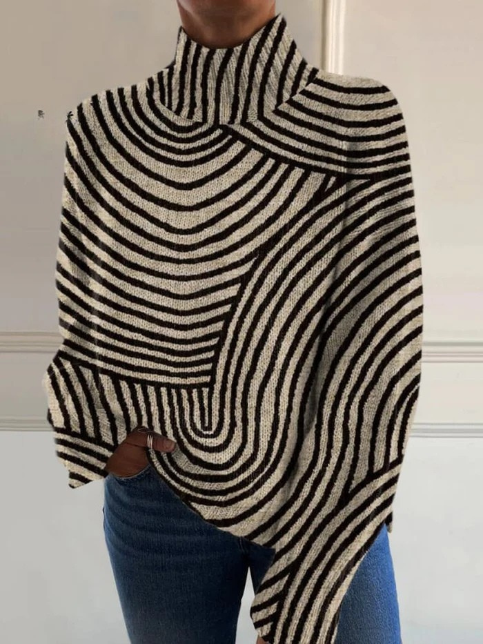 Silira – Rullekrave Sweater Med Stregtegning