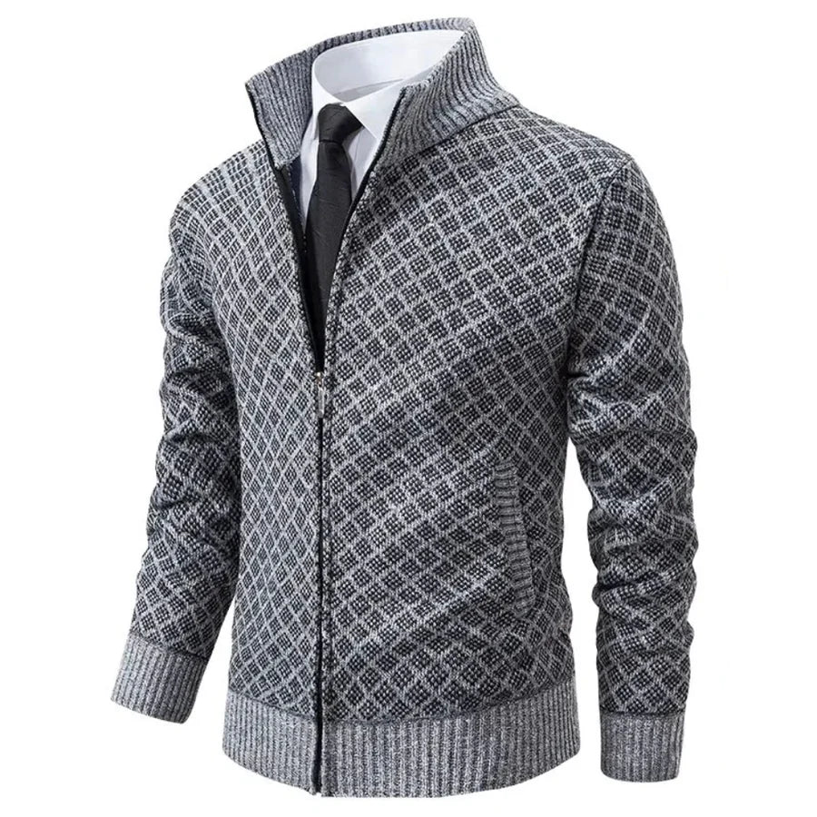 Klarik – Strikket Cardigan Med Diamantmønster Og Gennemgående Lynlås