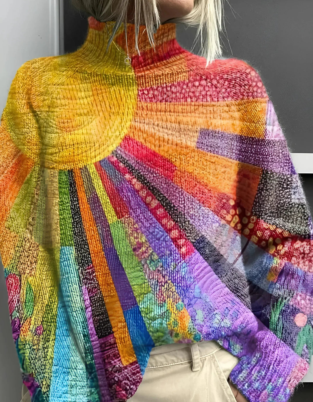 Isolina – Farverig Rullekravesweater