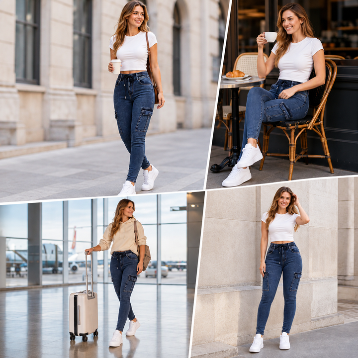 Fizala – Cargo-Jeans Med Høj Talje Og Stretch