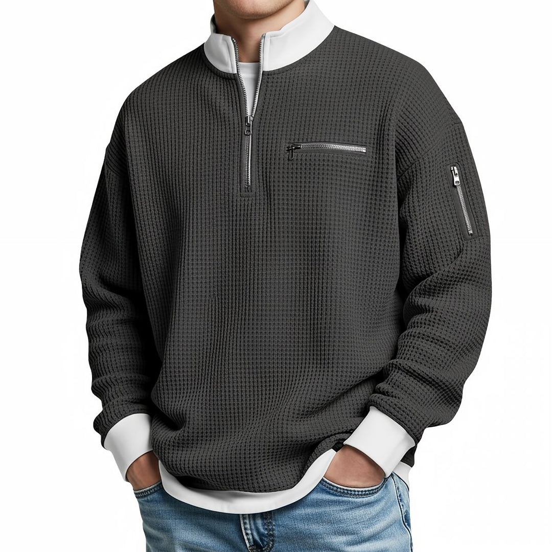 Jose - Elegant Strikket Sweater Med Halv Lynlås