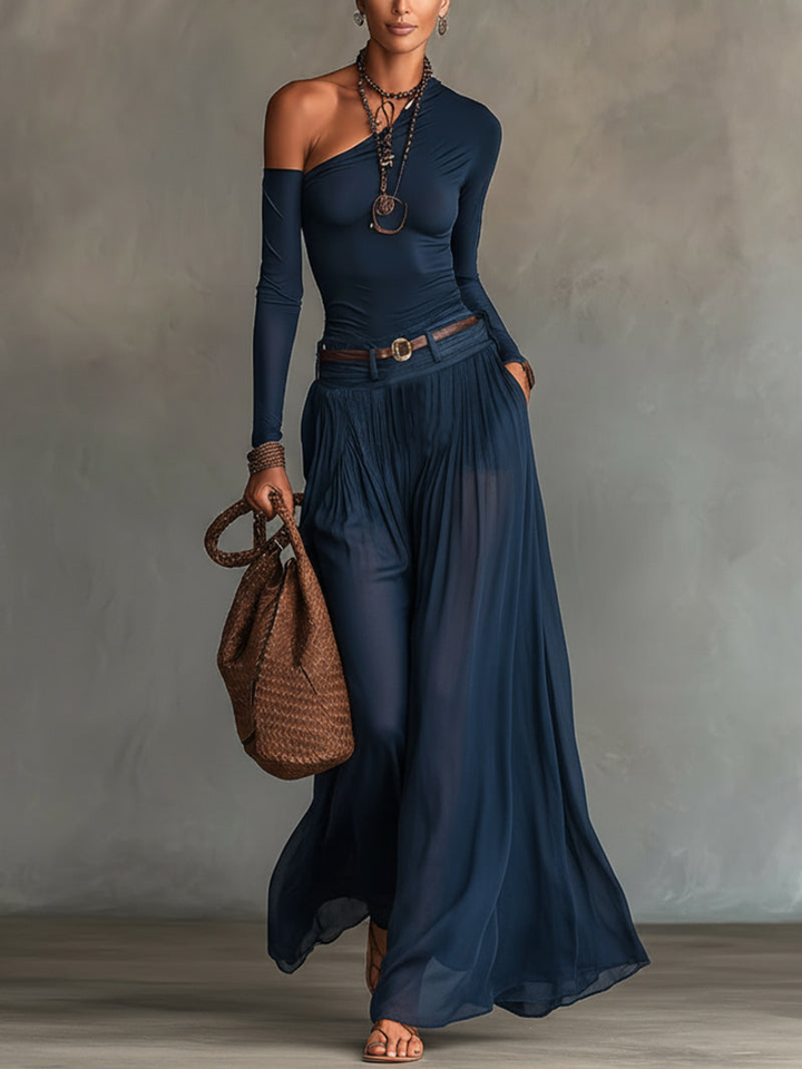 Hnisa – Jumpsuit Med Plissering, Én Skulder Og Brede Ben