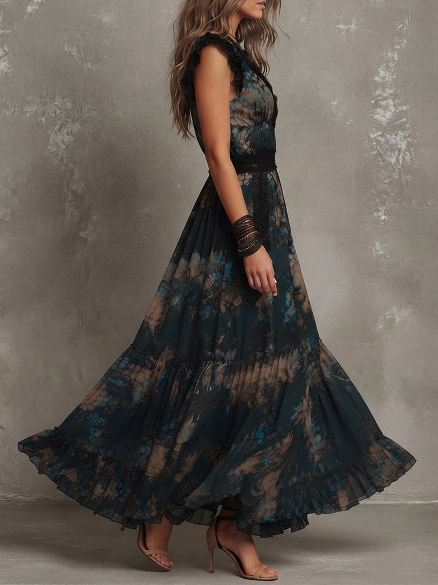 Alime – Maxi-kjole Med Blomsterprint Og Blonder