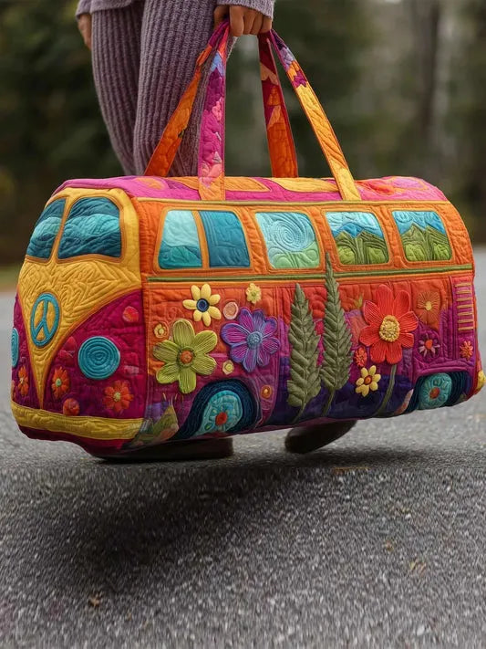RetroBloom – Vatteret Rejsetaske Med Vintage Campingvognsmotiv