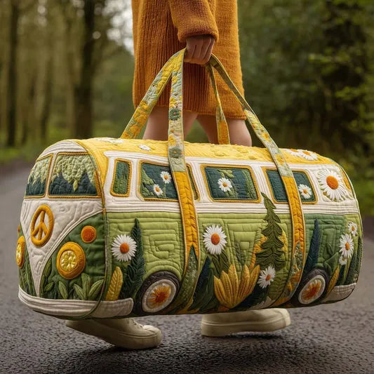RetroBloom – Vatteret Rejsetaske Med Vintage Campingvognsmotiv