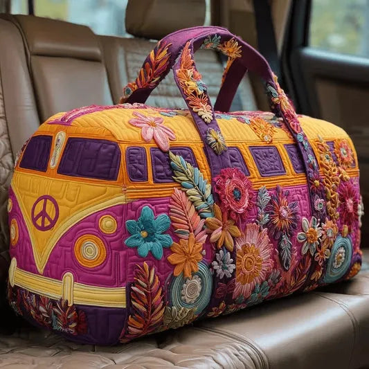RetroBloom – Vatteret Rejsetaske Med Vintage Campingvognsmotiv
