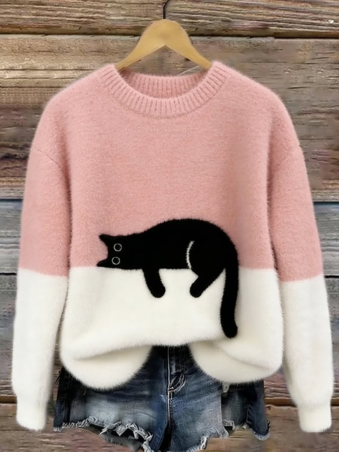 Aiste – Afslappet Sweater Med Katteprint