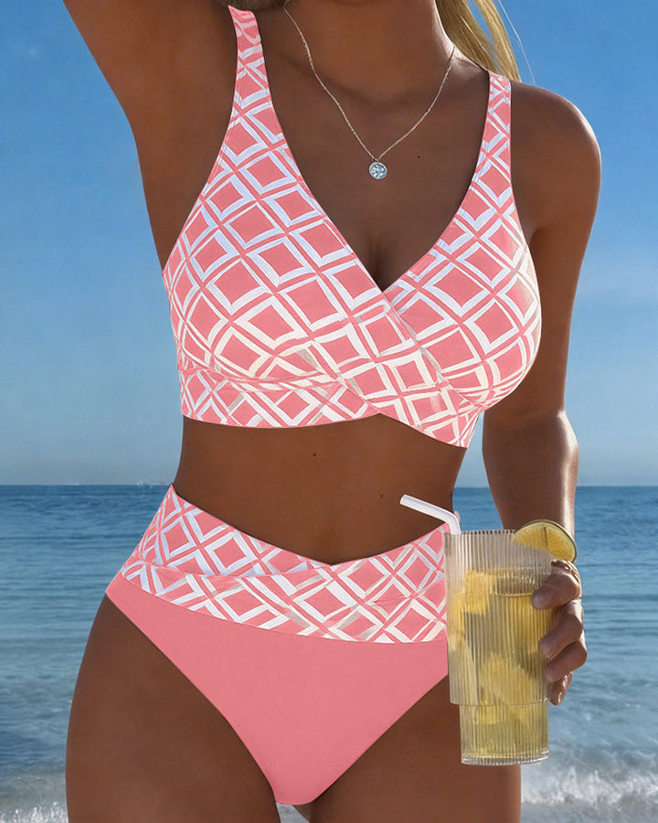 Chelvi - Elegant Todelt Bikini Med Diamantmønster
