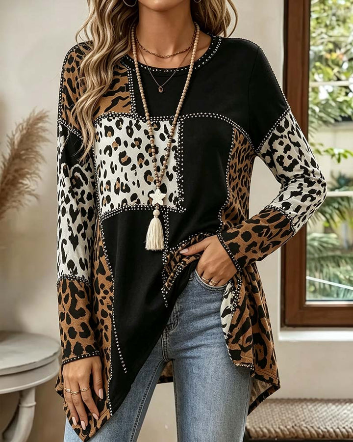 Niriza – Bluse I Uregelmæssigt Patchwork Med Leopardmønster