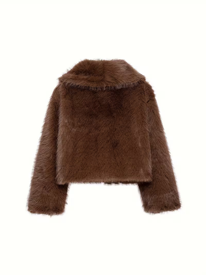 Jorida – Oversized, Kort Jakke Med Revers I Kunstpels