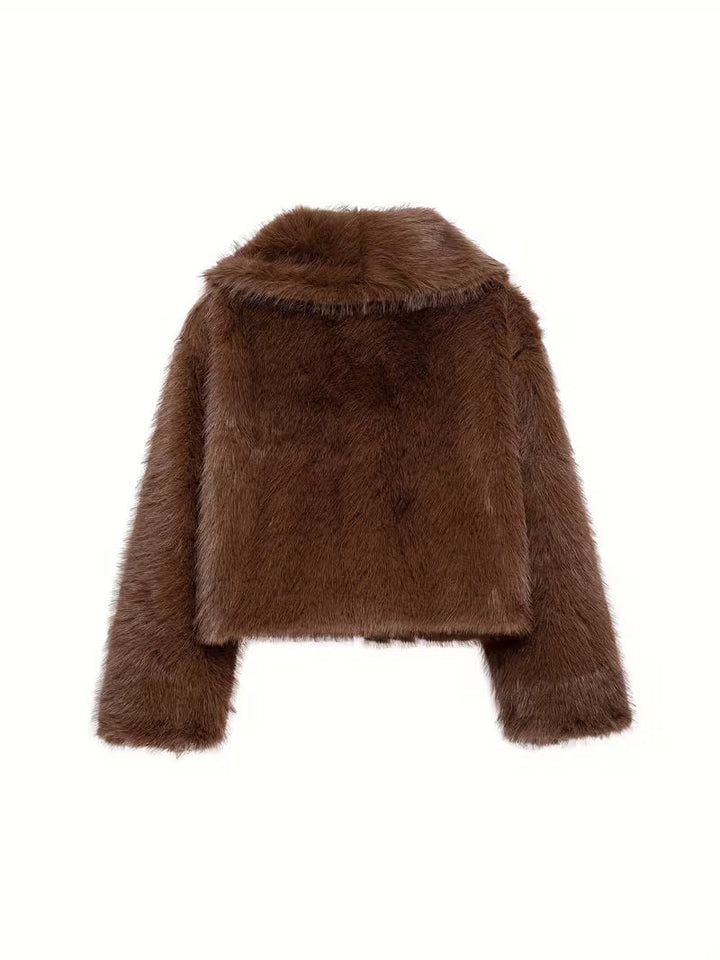 Jorida – Oversized, Kort Jakke Med Revers I Kunstpels