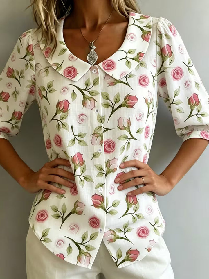 Alvique – Bluse Med Kort Ærme Og Blomsterprint På Kraven
