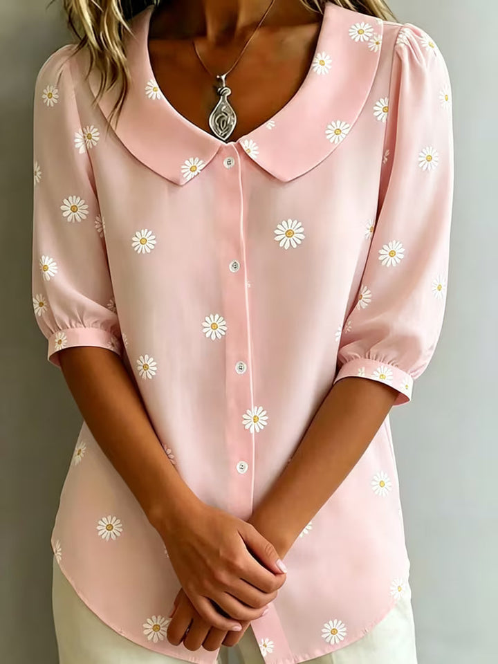 Alvique – Bluse Med Kort Ærme Og Blomsterprint På Kraven