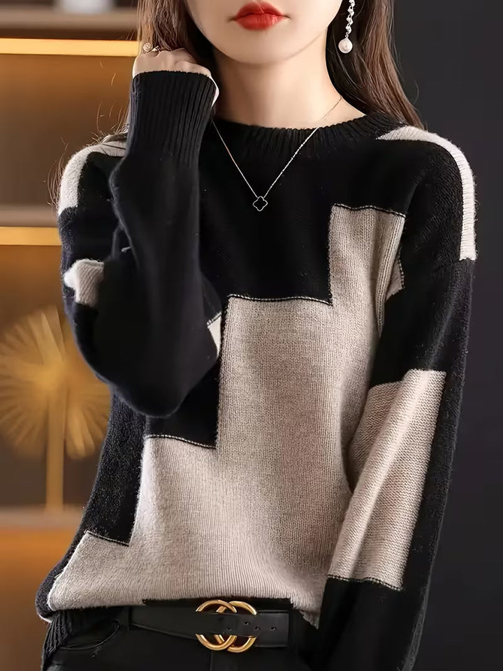 Marvelle – Langærmet Sweater Med Rund Hals Og Farveblokke