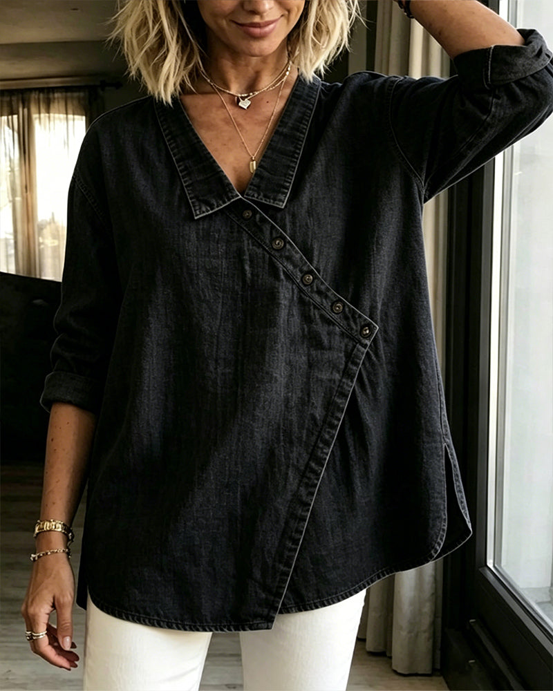 Olizia – Enkel Bluse Med Diagonal Knaplukning