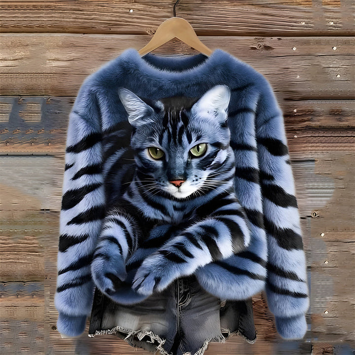 Zohara – Sweater I Imiteret Pels Med Katteprint