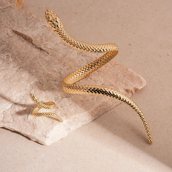 Zevella – Sæt Med Armbånd Og Ring Med Skulptureret Slangemotiv