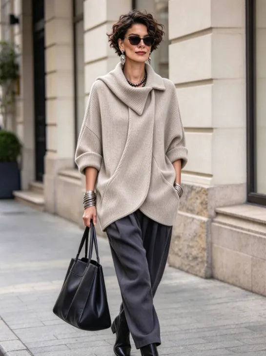 Lenneke – Oversized Jakke Med Asymmetrisk Krave og Lommer