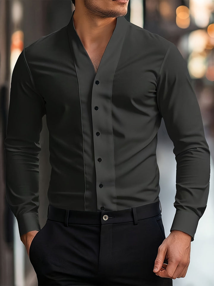 Almasbek - Langærmet Skjorte Med V-udskæring I Slim Fit
