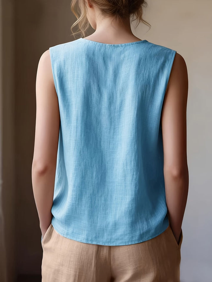 Safiya – Ærmeløs Bluse Med Flæsehalsudskæring
