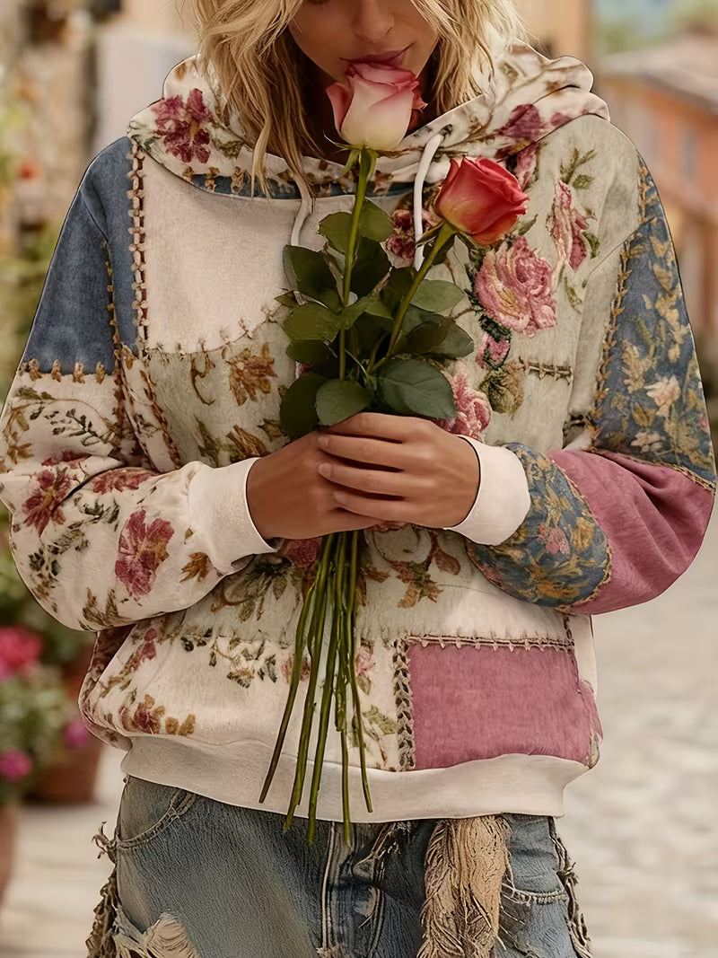 Norella – Langærmet Hættetrøje Med Blomstermønster I Patchwork