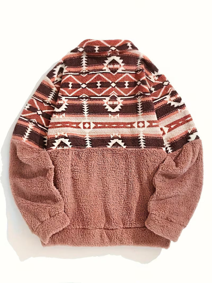 Limina – Teddy-Sweatshirt Med Halv Lynlås Og Geometrisk Mønster