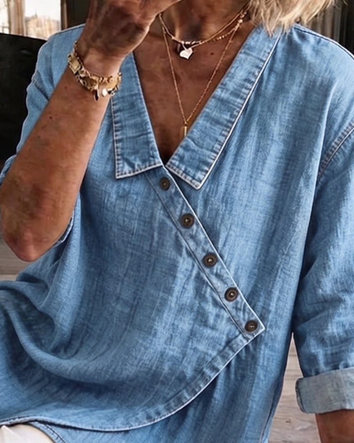 Olizia – Enkel Bluse Med Diagonal Knaplukning
