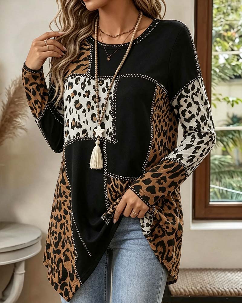 Niriza – Bluse I Uregelmæssigt Patchwork Med Leopardmønster