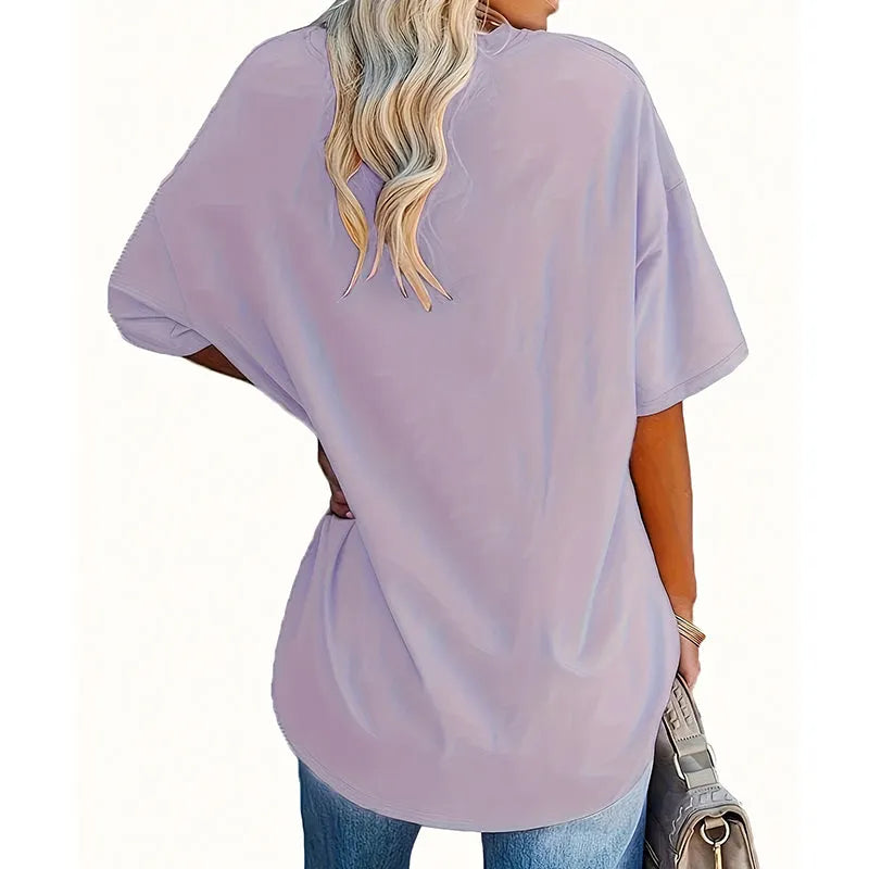 Aijia – T-shirt Med V-hals Og Rosenmønster