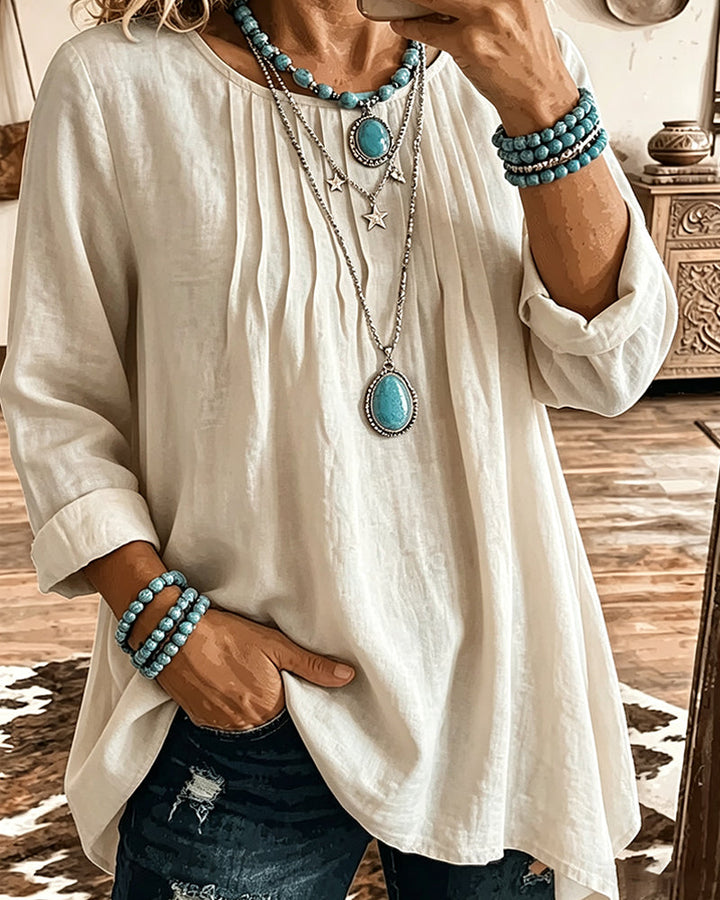 Taireen – Boho Inspireret Plisseret Tunika Bluse