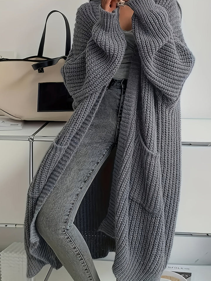Ludivine - Hyggelig, Lang Strikket Cardigan Med Åben Front Og Lomme