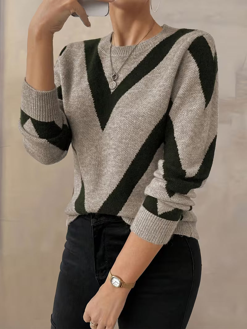 Minaza – Sweater Med Rund Hals Og Geometrisk Mønster