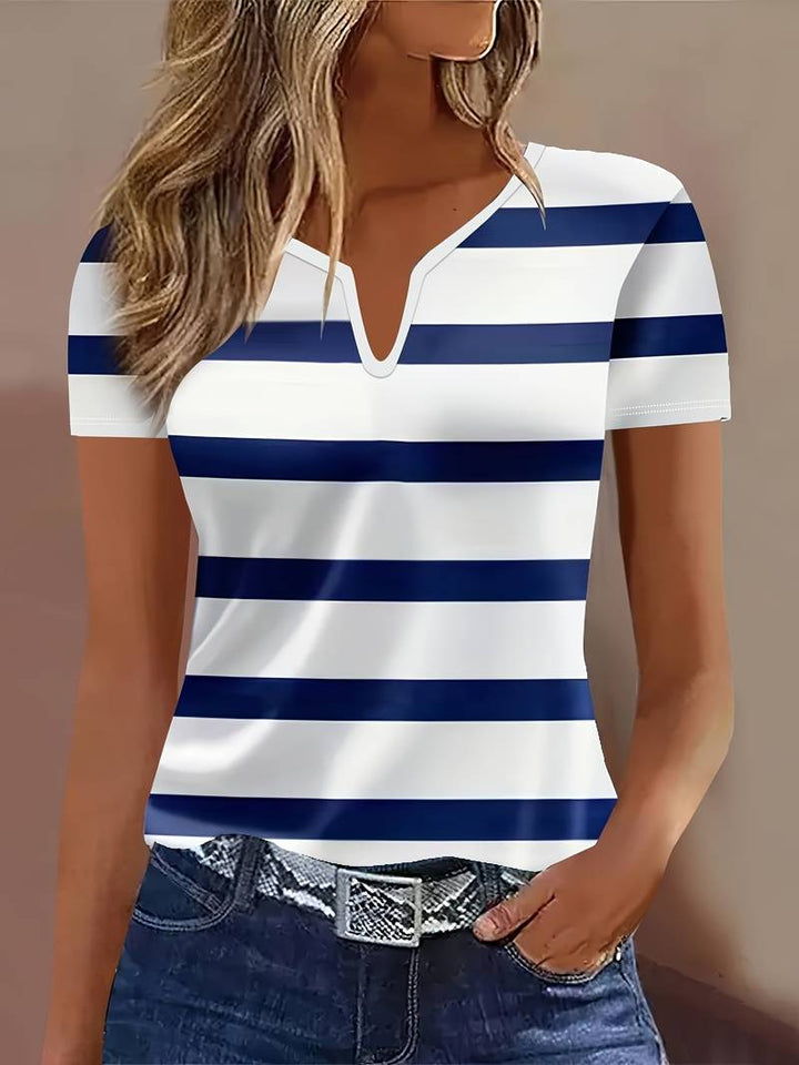Kiley - Elegant Stribet T-shirt Med Korte Ærmer