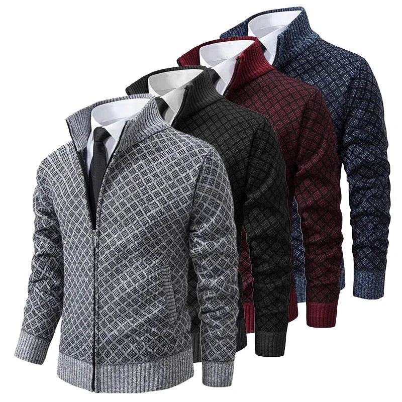 Klarik – Strikket Cardigan Med Diamantmønster Og Gennemgående Lynlås
