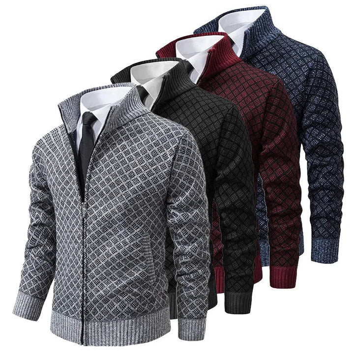 Klarik – Strikket Cardigan Med Diamantmønster Og Gennemgående Lynlås