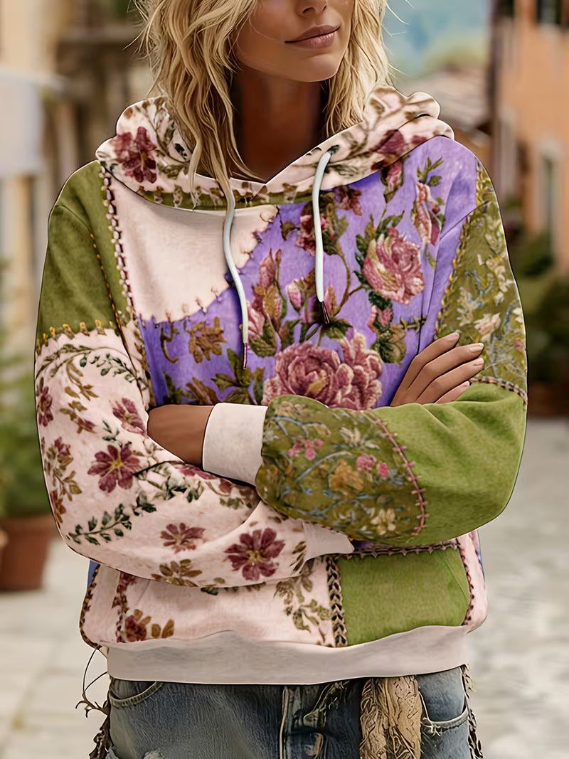 Norella – Langærmet Hættetrøje Med Blomstermønster I Patchwork