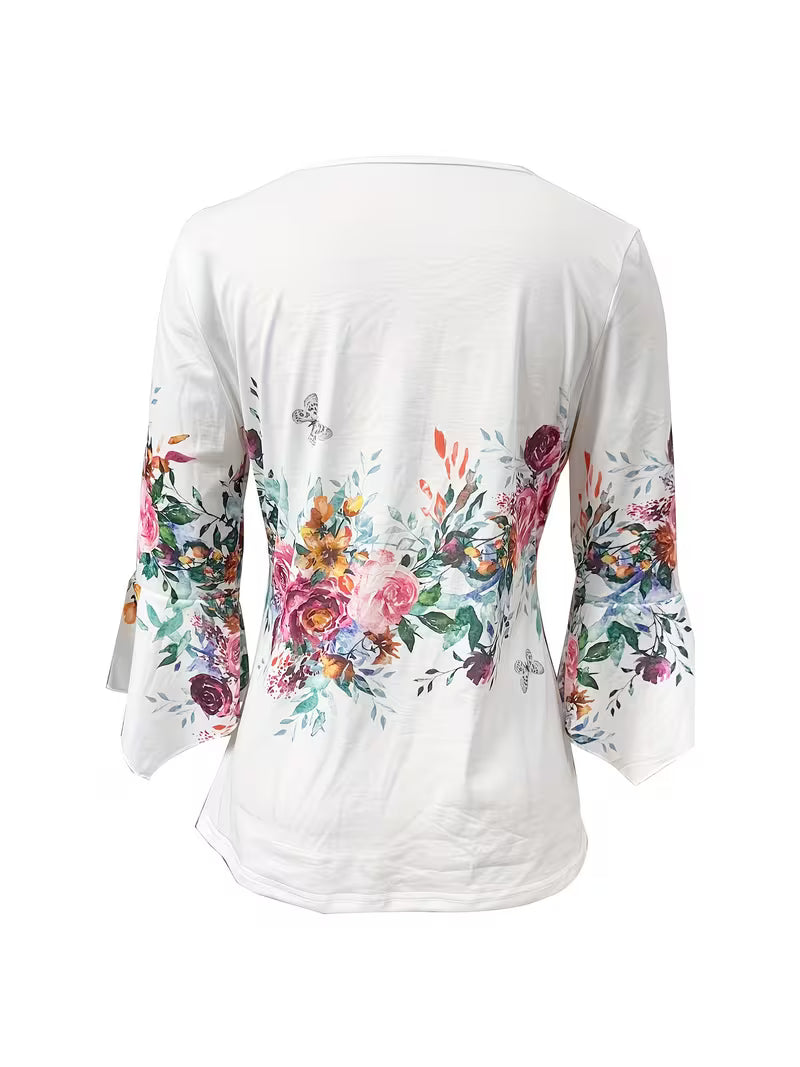 Judita – Bluse Med Blomsterprint Og Udskåret Halsudskæring