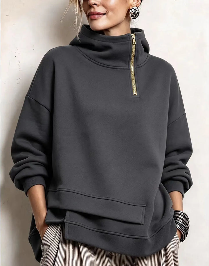 Lyona – Moderne Asymmetrisk Sweatshirt Med Høj Halsudskæring
