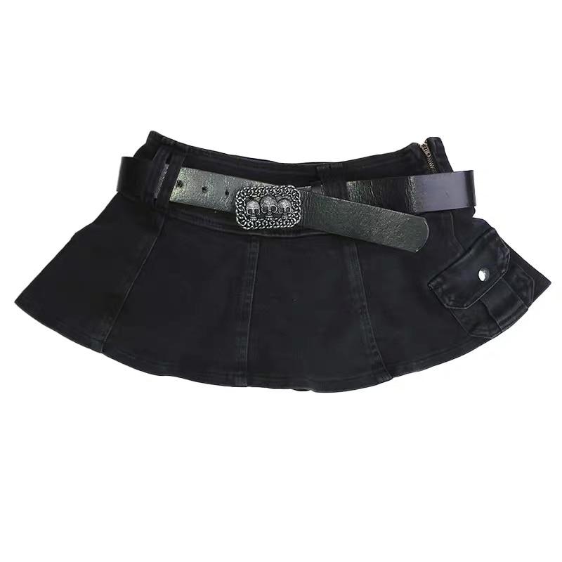 Linda – Plisseret Denim-miniskirt Med Bælte