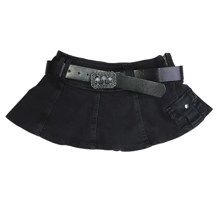 Linda – Plisseret Denim-miniskirt Med Bælte