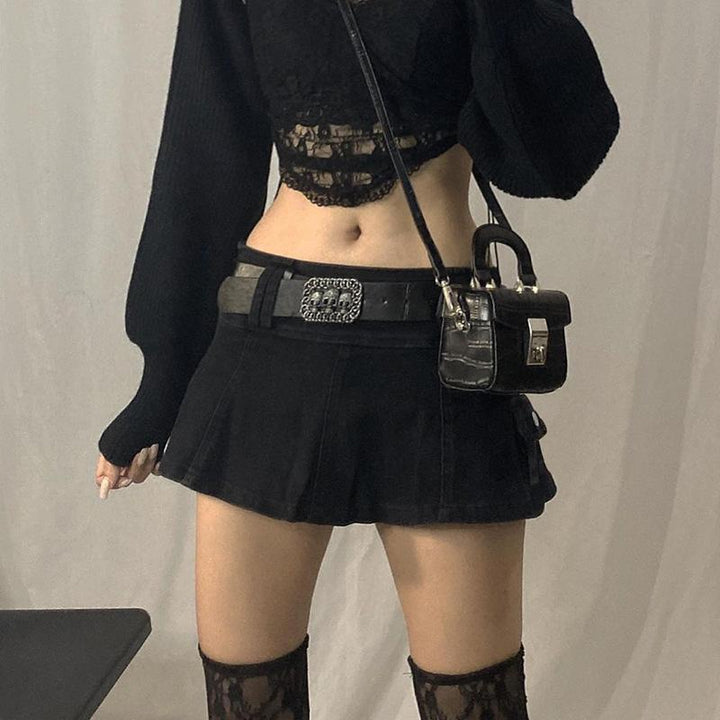 Linda – Plisseret Denim-miniskirt Med Bælte